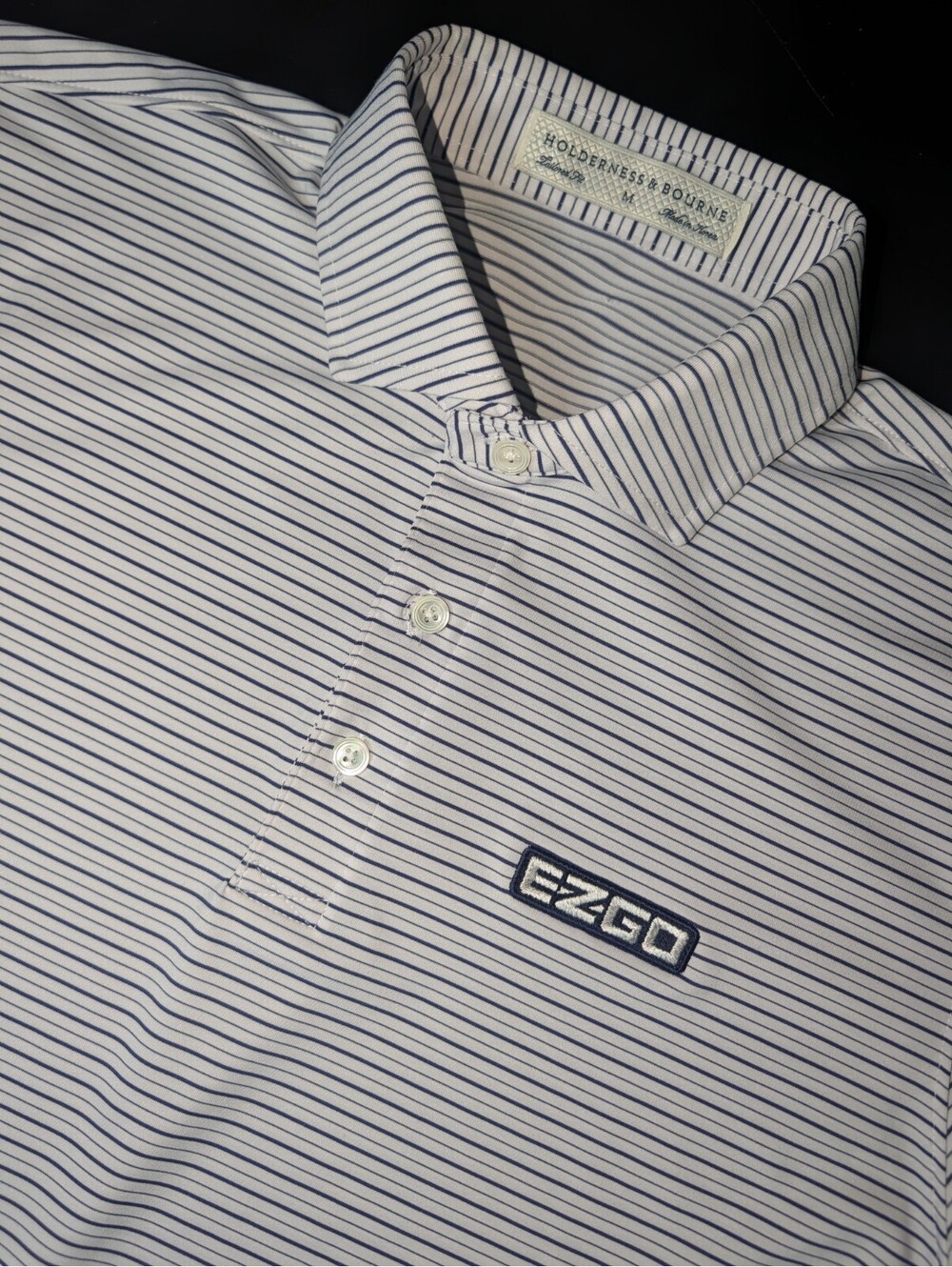 Holderness Bourne Medium Golf Polo Tailored Fit Black White Stripe Ezgo